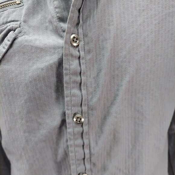 Guess Long Sleeve Button Up Collared Shirt Grey Zippered Pockets SZ Small VTG - Picture 4 of 8